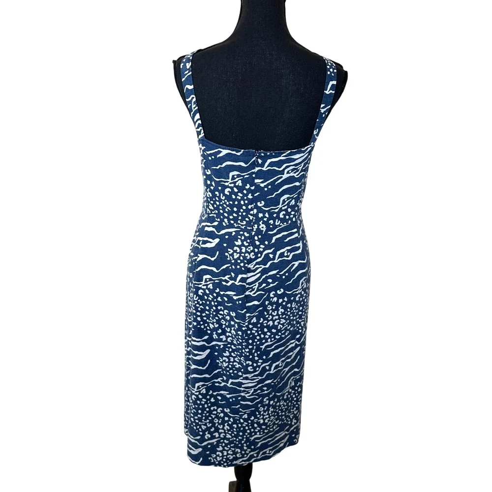 Tanya Taylor Blue Tropical Midi Dress SIZE 22 Linen Sundress Designer $500
